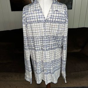 Joel Cal-Made • Vintage • 1970’s • Men’s • Large • Checkered • Blue/Beige •Shirt
